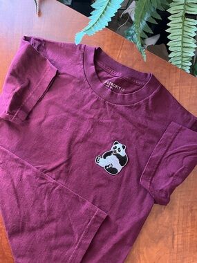 Panda 🐼 Patch Tee Maroon Burgundy Retrofit Cute!